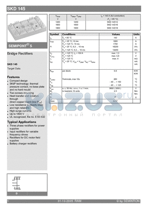 SKD145/12 datasheet - Bridge Rectifiers