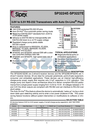 SP3224E datasheet - 3.0V to 5.5V RS-232 Transceivers with Auto On-Line^ Plus