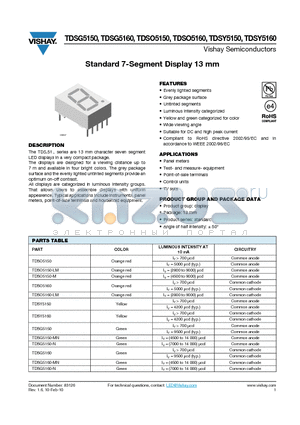 TDSG5150_10 datasheet - Standard 7-Segment Display 13 mm