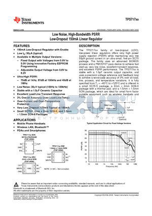 TPS71710DCKT datasheet - Low Noise, High-Bandwidth PSRR Low-Dropout 150mA Linear Regulator