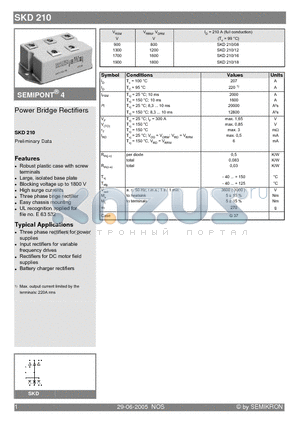 SKD210/16 datasheet - Power Bridge Rectifiers