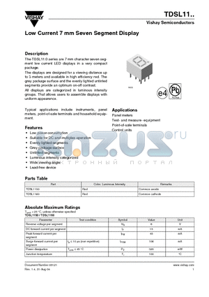 TDSL1160 datasheet - Low Current 7 mm Seven Segment Display