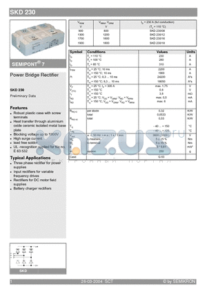 SKD230/18 datasheet - Power Bridge Rectifier