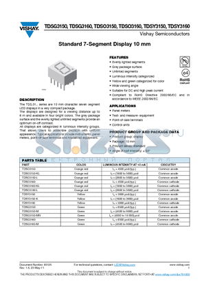TDSO3150 datasheet - Standard 7-Segment Display 10 mm
