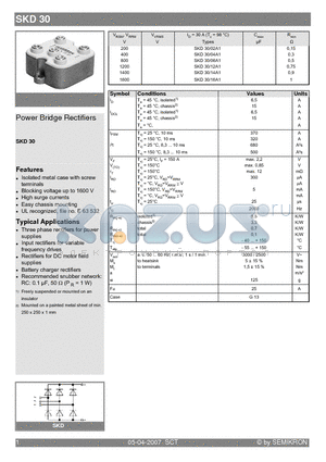 SKD30/16A1 datasheet - Power Bridge Rectifiers
