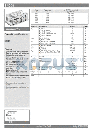 SKD31/02 datasheet - Power Bridge Rectifiers