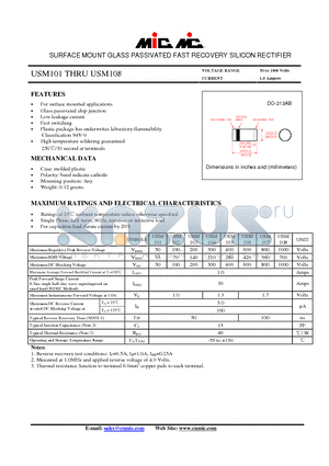 USM106 datasheet - SURFACE MOUNT GLASS PASSIVATED FAST RECOVERY SILICON RECTIFIER