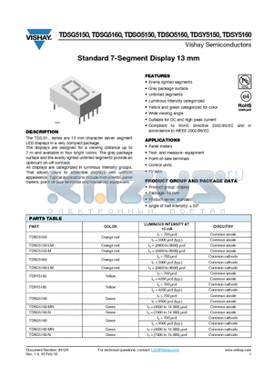 TDSO5150 datasheet - Standard 7-Segment Display 13 mm