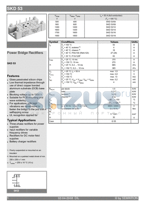 SKD53-12 datasheet - Power Bridge Rectifiers
