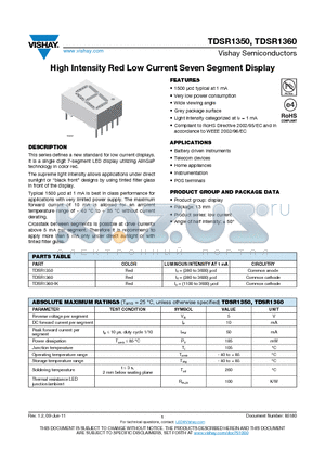 TDSR1360 datasheet - High Intensity Red Low Current Seven Segment Display