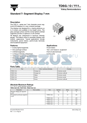 TDSY1150 datasheet - Standard 7- Segment Display 7 mm
