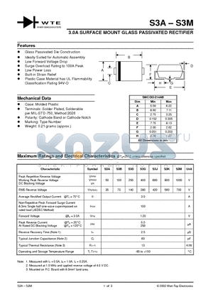 S3D-T3 datasheet - 3.0A SURFACE MOUNT GLASS PASSIVATED RECTIFIER