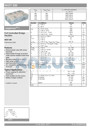 SKDT230/16 datasheet - Full Controlled Bridge Rectifier