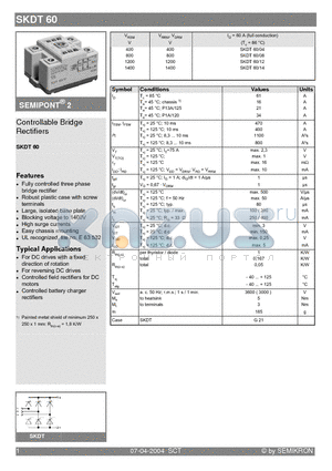SKDT60/04 datasheet - Controllable Bridge Rectifiers