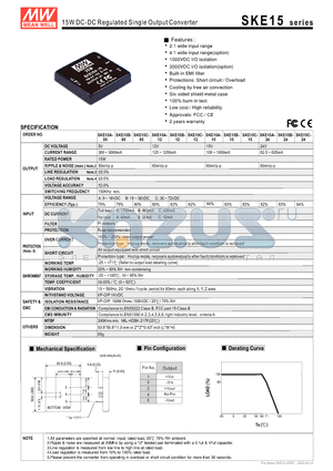 SKE15A-05 datasheet - 15W DC-DC Regulated Single Output Converter