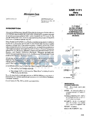 USR1173 datasheet - 11.7 VOLT ULTRA STABLE TEMPERATURE COMPENSATED ZENER REFERENCE DIODES