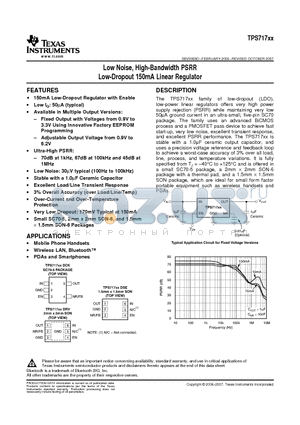 TPS71725DCKR datasheet - Low Noise, High-Bandwidth PSRR Low-Dropout 150mA Linear Regulator