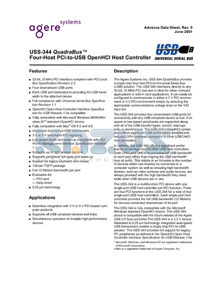 USS-344 datasheet - USS-344 QuadraBus Four-Host PCI-to-USB OpenHCL Host Controller