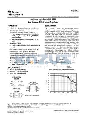 TPS71727DCKRG4 datasheet - Low Noise, High-Bandwidth PSRR Low-Dropout 150mA Linear Regulator