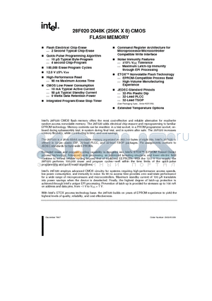 TE28F020-120 datasheet - 28F020 2048K (256K X 8) CMOS FLASH MEMORY