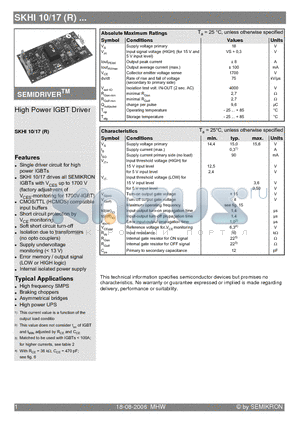 SKHI10-17 datasheet - High Power IGBT Driver