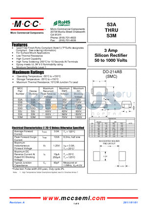 S3K datasheet - 3 Amp Silicon Rectifier 50 to 1000 Volts