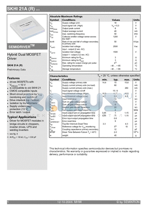 SKHI21A_06 datasheet - Hybrid Dual MOSFET Driver