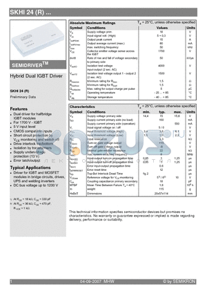 SKHI24_07 datasheet - Hybrid Dual IGBT Driver