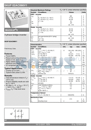 SKIIP02AC066V1 datasheet - 3-phase bridge inverter