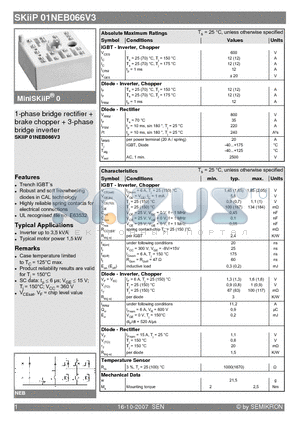 SKIIP01NEB066V3 datasheet - 1-phase bridge rectifier  brake chopper  3-phase bridge inverter