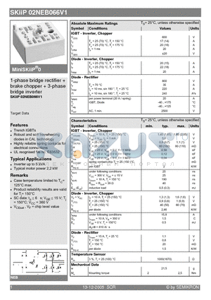 SKIIP02NEB066V1 datasheet - 1-phase bridge rectifier  brake chopper  3-phase bridge inverter