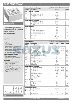 SKIIP02NEB066V3 datasheet - 1-phase bridge rectifier  brake chopper  3-phase bridge inverter