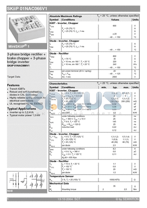 SKIIP01NAC066V1 datasheet - 3-phase bridge rectifier  brake chopper  3-phase bridge inverter