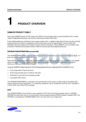 S3P9648 datasheet - SAM87RI family of 8-bit single-chip CMOS microcontrollers