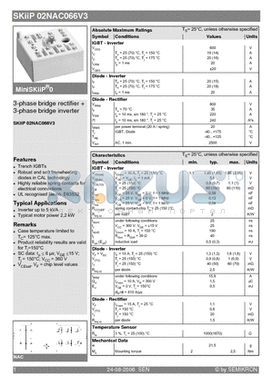SKIIP02NAC066V3 datasheet - 3-phase bridge rectifier  3-phase bridge inverter