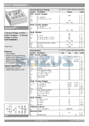 SKIIP03NEB066V1 datasheet - 3-phase bridge rectifier  brake chopper  3-phase bridge inverter