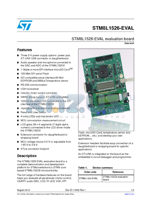 STM8L1526-EVAL datasheet - STM8L1526-EVAL evaluation board