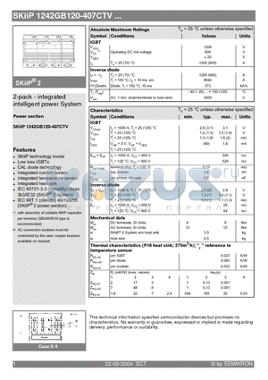 SKIIP1242GB120-407CTV datasheet - 2-pack - integrated intelligent power System