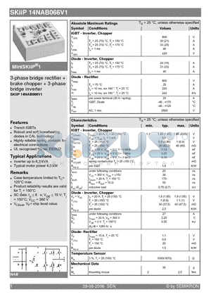 SKIIP14NAB066V1 datasheet - 3-phase bridge rectifier  brake chopper  3-phase bridge inverter