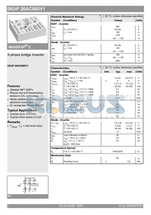 SKIIP26AC065V1 datasheet - 3-phase bridge Inverter