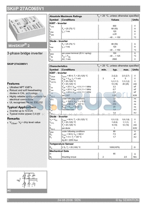 SKIIP27AC065V1 datasheet - 3-phase bridge inverter