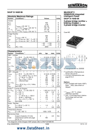 SKIIP31NAB06 datasheet - 3-phase bridge rectifier  braking chopper  3-phase bridge inverter