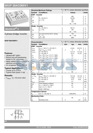 SKIIP28AC065V1 datasheet - 3-phase bridge inverter