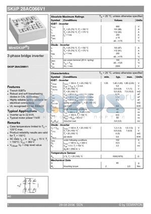 SKIIP28AC066V1 datasheet - 3-phase bridge inverter