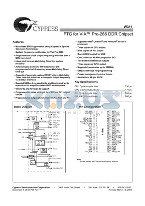 W311_05 datasheet - FTG for VIA Pro-266 DDR Chipset