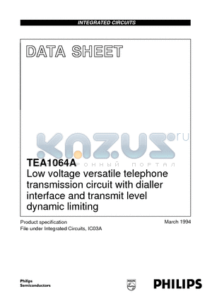 TEA1064A datasheet - Low voltage versatile telephone transmission circuit with dialler interface and transmit level dynamic limiting