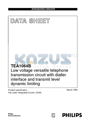 TEA1064B datasheet - Low voltage versatile telephone transmission circuit with dialler interface and transmit level dynamic limiting