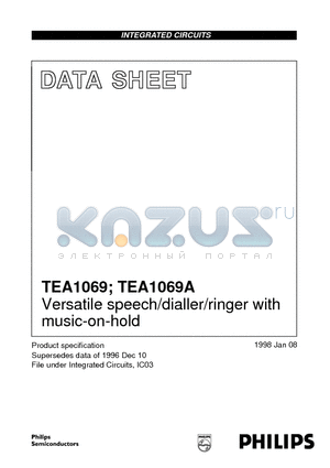 TEA1069 datasheet - Versatile speech/dialler/ringer with music-on-hold