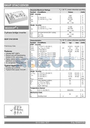 SKIIP37AC125V20 datasheet - 3-phase bridge inverter