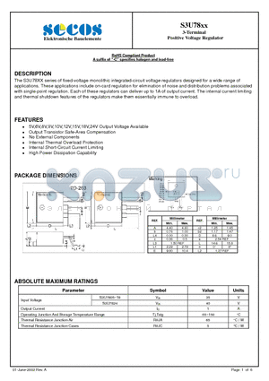 S3U7815 datasheet - 3-Terminal Positive Voltage Regulator